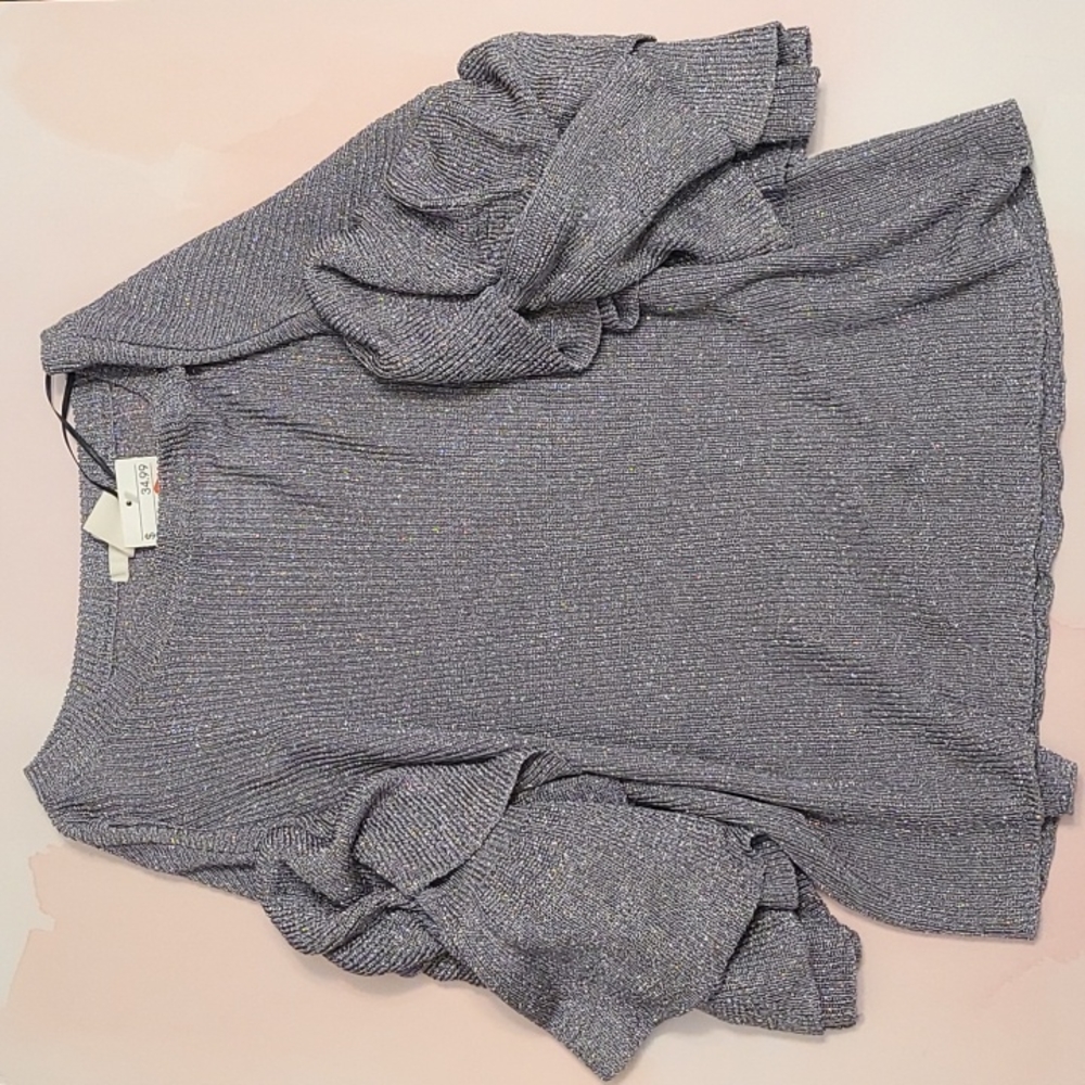 H&M NWT Metallic Silver Top Ruffle Sleeves XS